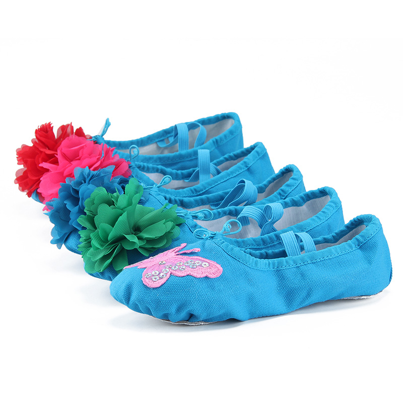 Young children cat claw green ballet shoes Chinese dance shoes soft bottom flower pearl practice girls practice shoes blue