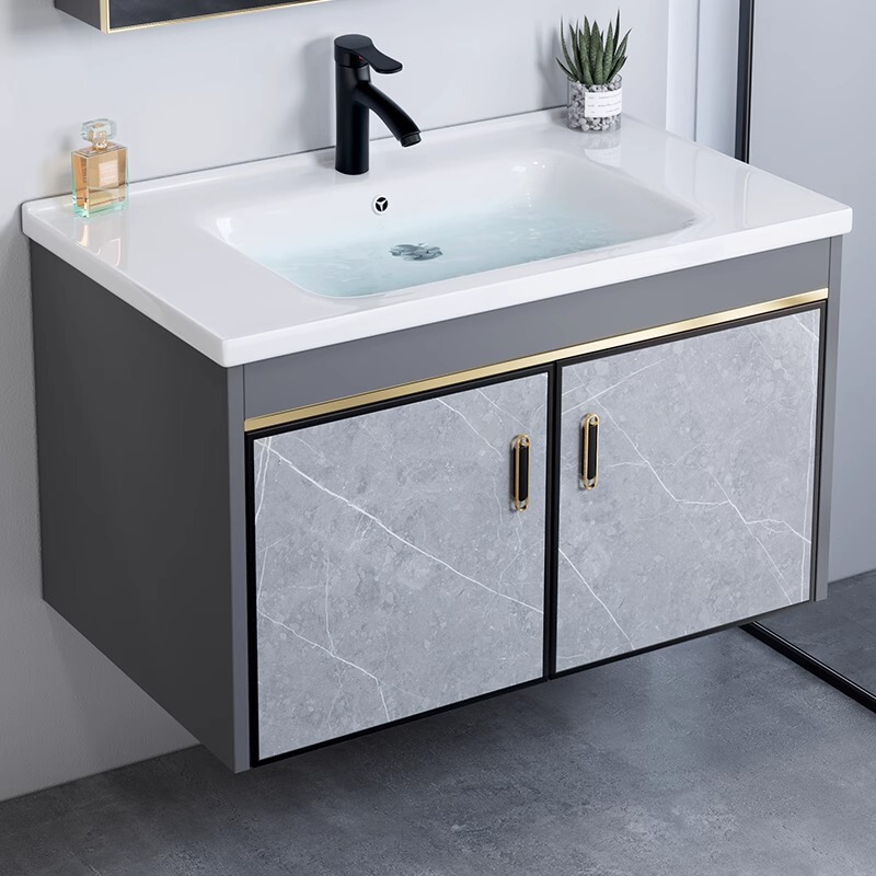 Space Aluminum Bathroom Cabinet Set, Small Apartment Washbasin, Integrated Ceramic Basin, Bathroom Sink