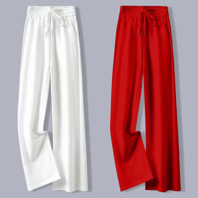 White Wide-Leg Pants for Women, Spring, Autumn, Summer, Thin Casual Straight-Leg Pants, Loose, Slimming, High-Waisted, Drapey Sweatpants, Winter Style with Fleece