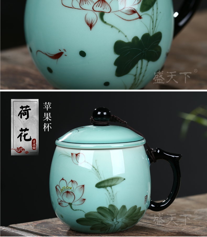 Large capacity ceramic cup with cover the boss celadon hand - made personal office gift cups cup cup single cup tea cup