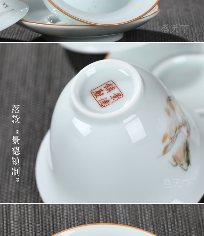 Jingdezhen ceramic tureen single bluish white porcelain tureen only three to use hand grasp the hand - made kung fu tea tea tea bowl