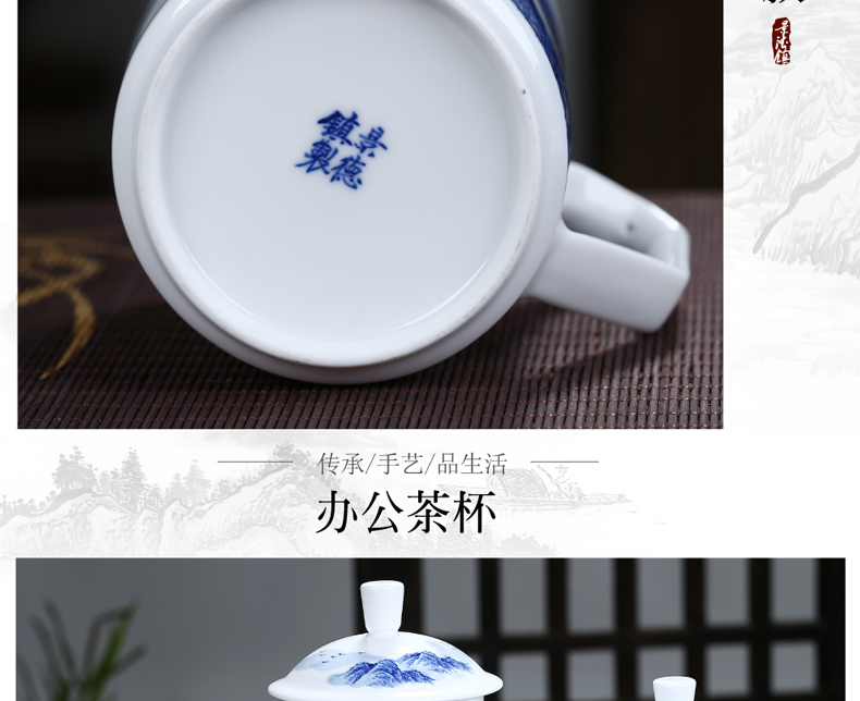 Jingdezhen hand - made porcelain teacup boss glass ceramic cup office home double anti hot tea cup