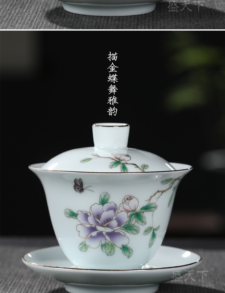 Jingdezhen ceramic tureen single bluish white porcelain tureen only three to use hand grasp the hand - made kung fu tea tea tea bowl