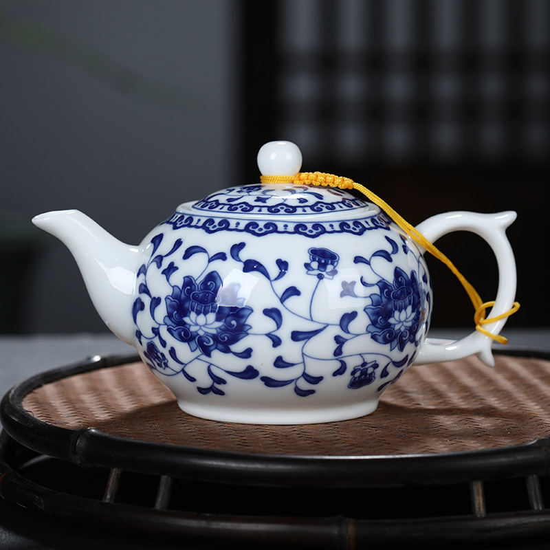 Ceramic teapot single pot of kung fu tea set of blue and white porcelain white porcelain teapot household small tea kettle with filtering