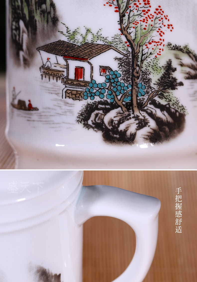 Jingdezhen ceramic cups with cover ipads China blue water cup China personal office and meeting with cup size