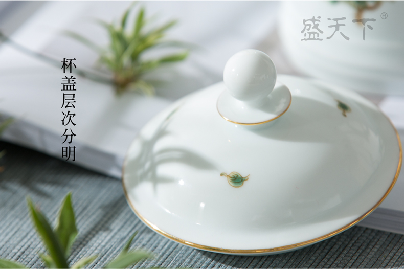 Office of jingdezhen ceramic tea cup with cover glass large household contracted celadon personal glass tea cup