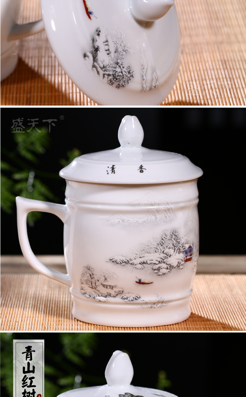 Jingdezhen ceramic cups with cover large ceramic cup office meeting boss make tea cup of individual large cups