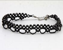 vintage Ancient Temperament Black Glass Beaded Short Woven Necklace Female