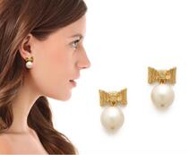 American brand KS faux pearl good texture glass Pearl Lady bow earrings ear clip