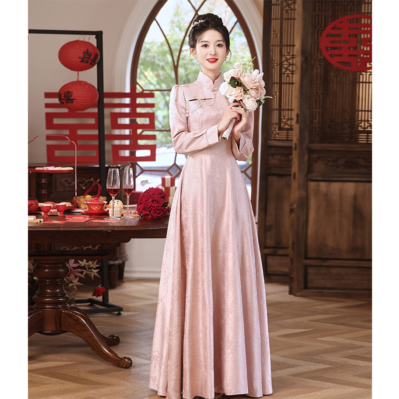 Pink Wedding Dress for the Bride 2026 New Style New Chinese-Style Cheongsam Engagement Wedding Dress High-End Return Home Dress