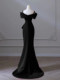 One-Shoulder Black Evening Dress 2025 New Style Banquet High-End Fishtail Dress for Women Light Luxury Niche Host High-End