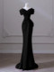 One-Shoulder Black Evening Dress 2025 New Style Banquet High-End Fishtail Dress for Women Light Luxury Niche Host High-End