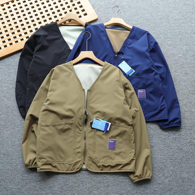 Reversible Japanese Single Classy Collarless V Neck Men's and Women's Outdoor Casual Reversible Spring Jacket Jacket Top Reversible Japanese Single Classy Collarless V Neck Men's and Women's Outdoor Casual Reversible Spring Jacket Jacket Top