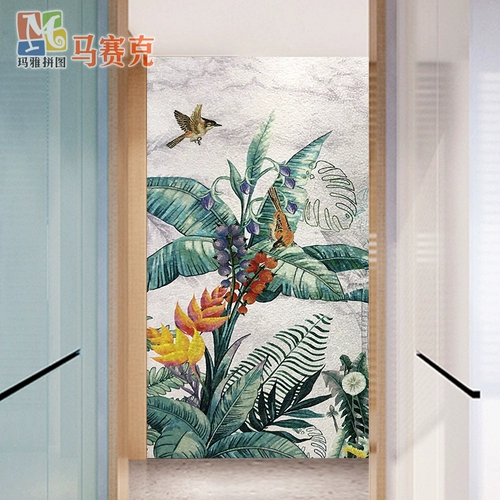 Новая розовая головоломка скандинавской зеленой листовой крыльцо Фоновая стена плитка плитка физическая роспись ручной работы инкрустированной мастерство