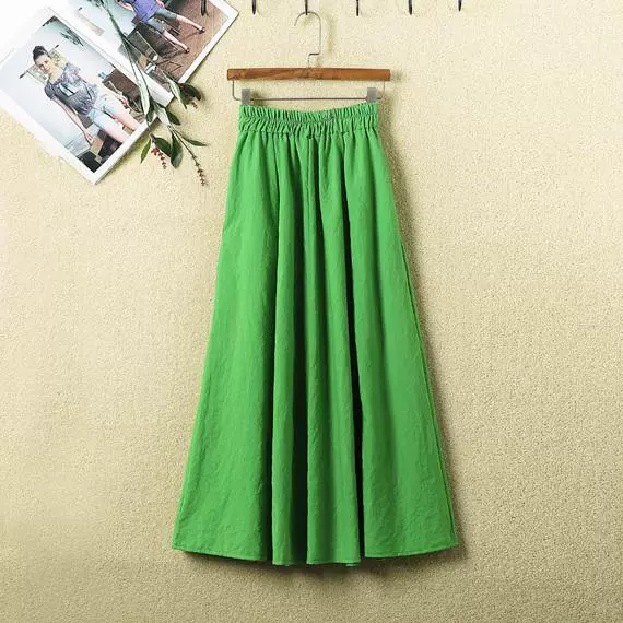 Váy cotton và vải lanh mùa thu nữ dài vải lanh cotton nghệ thuật retro Trung Quốc váy cao eo cao rắn màu váy hoang dã - Váy