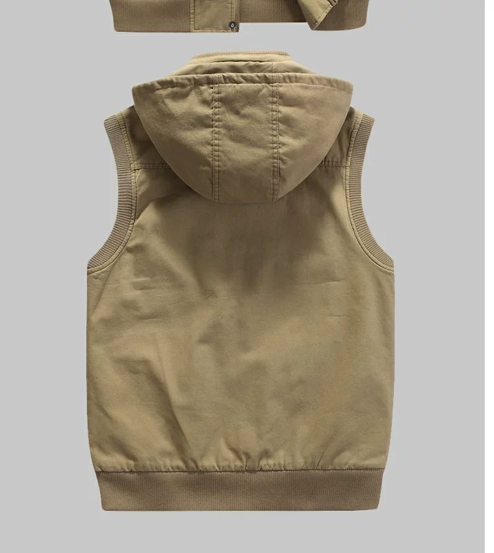 Xe jeep nam vest vest giản dị mùa xuân cotton nhiều túi màu rắn không tay áo khoác ngoài trời giải trí vest áo ghi lê nam