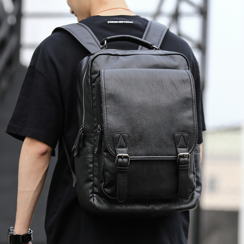 Hong Kong Han Edition Genuine Leather Rear Shoulder Bag Tide Man Bag Youth Fashion Student School Bag Casual Travel Computer SHOULDER BAG