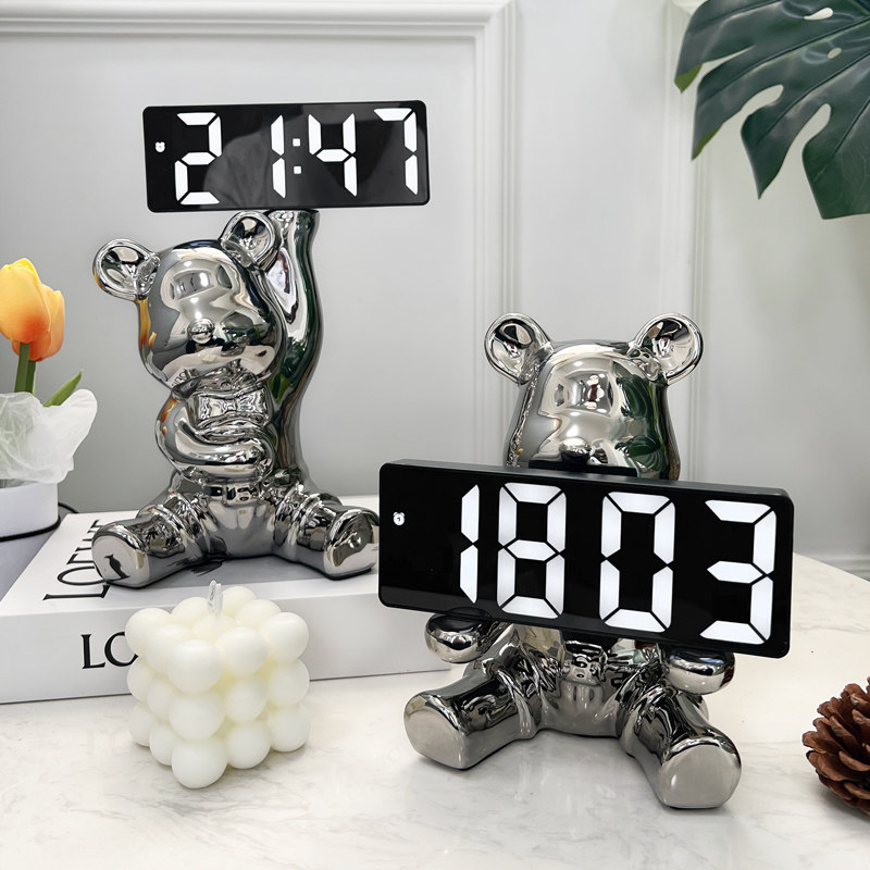 Living Room Creative Violent Bear Watch Clock Intelligence Small Alarm Clock Desktop Electronic Digital Clock Pendulum Table Swing Table Watch-Taobao