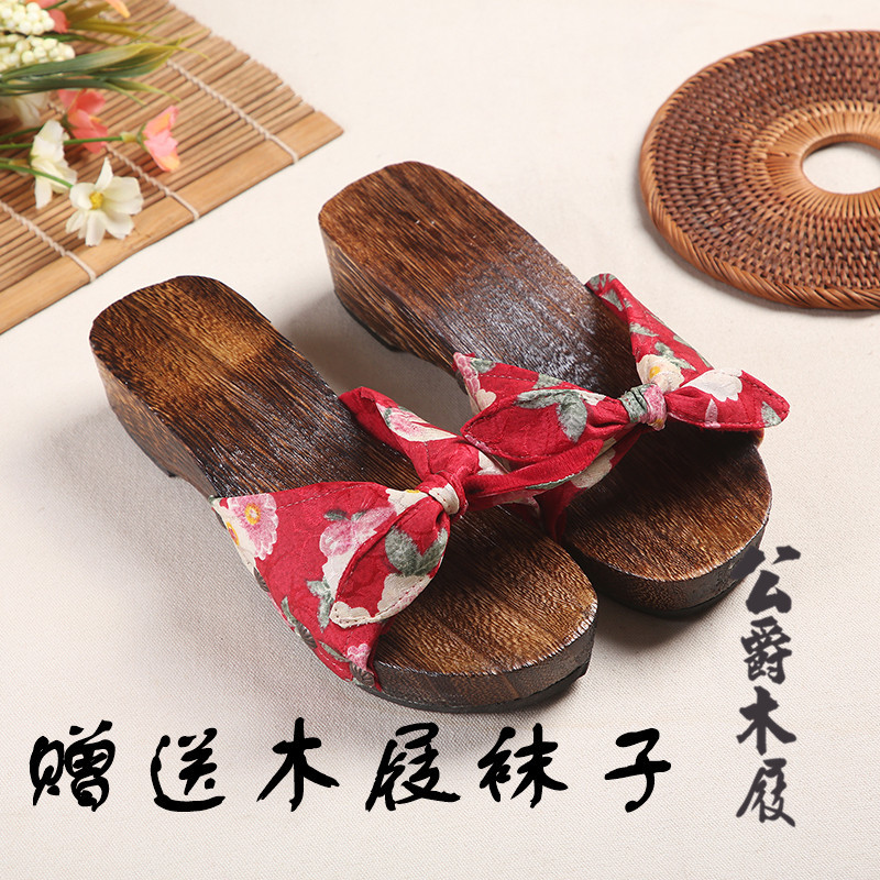 High-Heeled Japanese-Style Burnt Paulownia Wood Clogs, High-Heeled Flip-Flops, Women's Sandals, Wooden Flip-Flops, Wooden Shoes, Sandals 