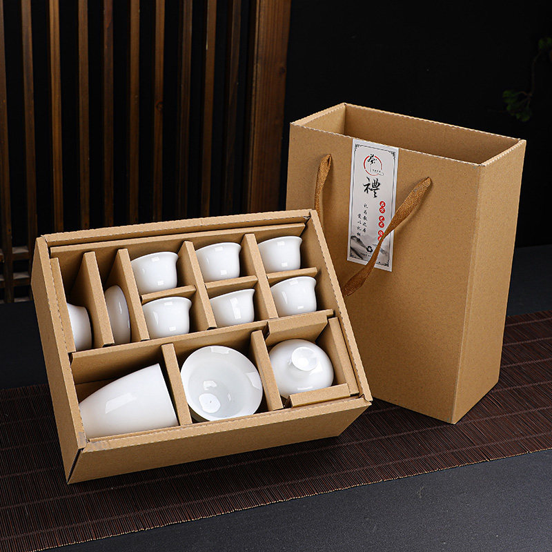 Laughing Artisan Tea Set Kung Fu Tea Tea Tea Tea Tea Tea Cup Suit White Porcelain Whole Set Tea Cup Lid Bowl Tea Set Custom Logo