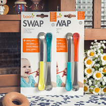 American Boon double-headed spoon infant food spoon stainless steel silicone scraping apple puree spoon artifact two-piece set