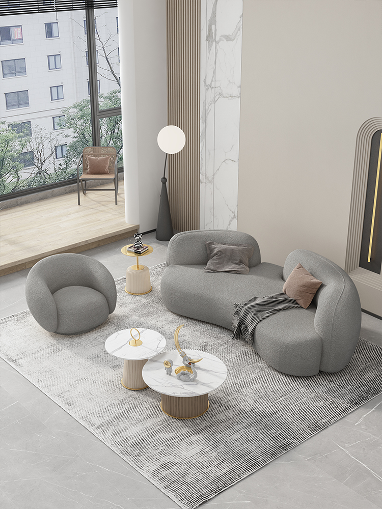 Light luxury hotel beauty salon photo studio net red leisure sofa single double triple lamb velvet wedding dress lobby sofa coffee table