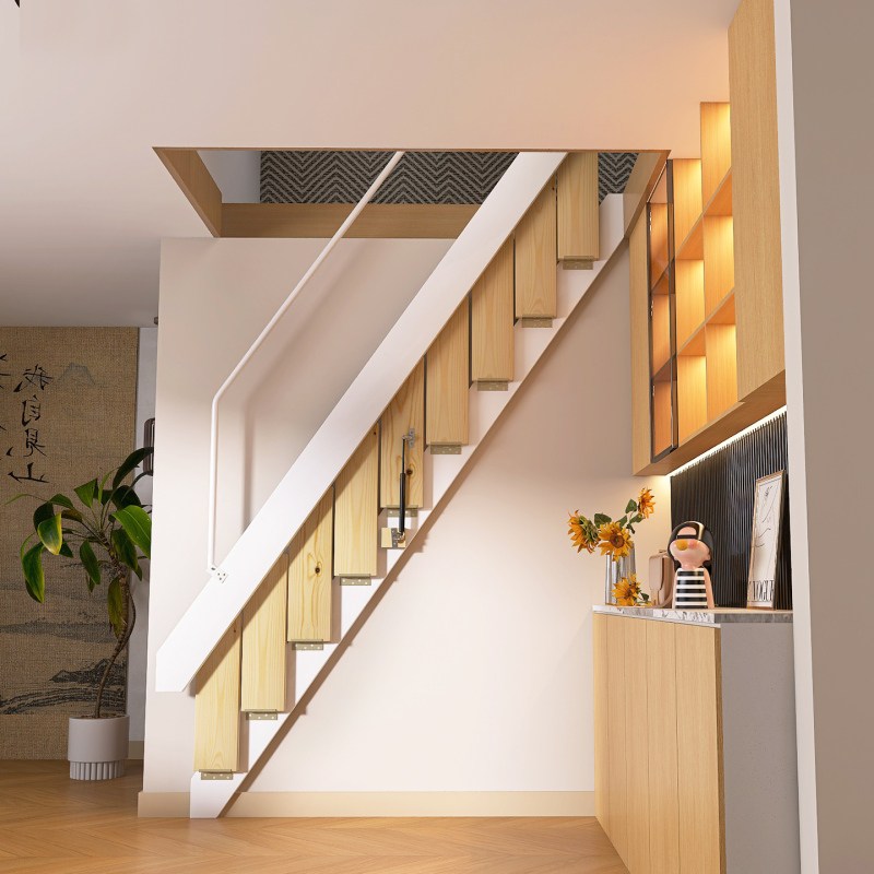 Overall Loft Solid Wood Foldableing Staircase Home Indoor Invisible Wall-Mounted Retractable Wall-Mounted Telescopic Ladder Single Apartment