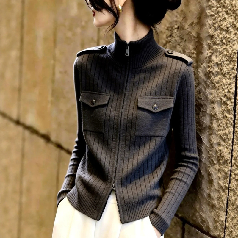 Fashionable and Elegant Stand-Up Collar Zip-Up Knitted Cardigan for Women, 2026 Autumn, Plus Size, Slim Fit, Stylish Sweater Jacket Fashionable and Elegant Stand-Up Collar Zip-Up Knitted Cardigan for Women, 2026 Autumn, Plus Size, Slim Fit, Stylish Sweater Jacket