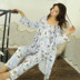 Mùa xuân và mùa thu mùa đông Đồ ngủ dài tay nữ Cotton Bộ đồ Hàn Quốc tươi mới Bộ quần mùa hè Dịch vụ tại nhà Bộ ba mảnh pijama nữ Giống cái