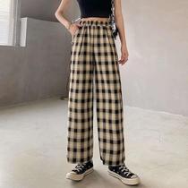 Vintage Plaid Pants Women High Waist Plus Size Wide Leg Casu