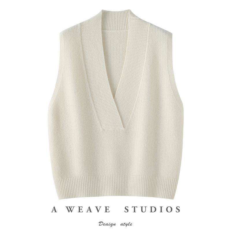 Spring and Autumn New Style 100% Pure Wool Women's V-Neck Sleeveless Knitted Vest Loose Casual Outerwear Sweater Vest