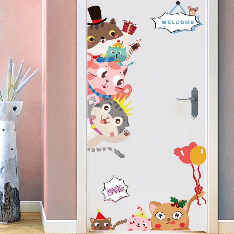 Living room bedroom room door wall decoration self-adhesive creative personality Nordic cute animal wall stickers wall stickers
