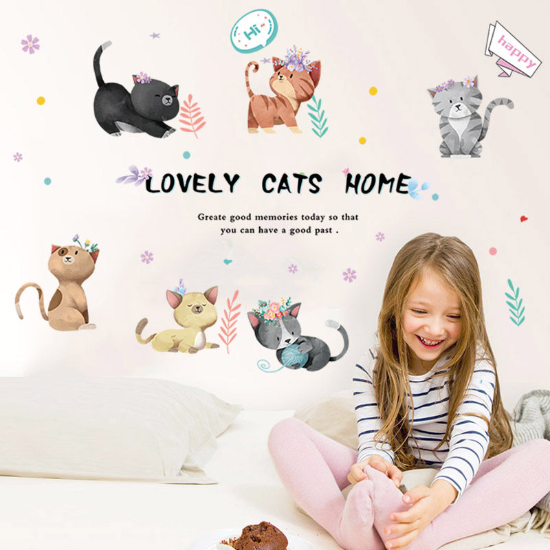 Creative personality cartoon lovely room cabinet wall decoration cat wall paste bedroom head wall animal paste