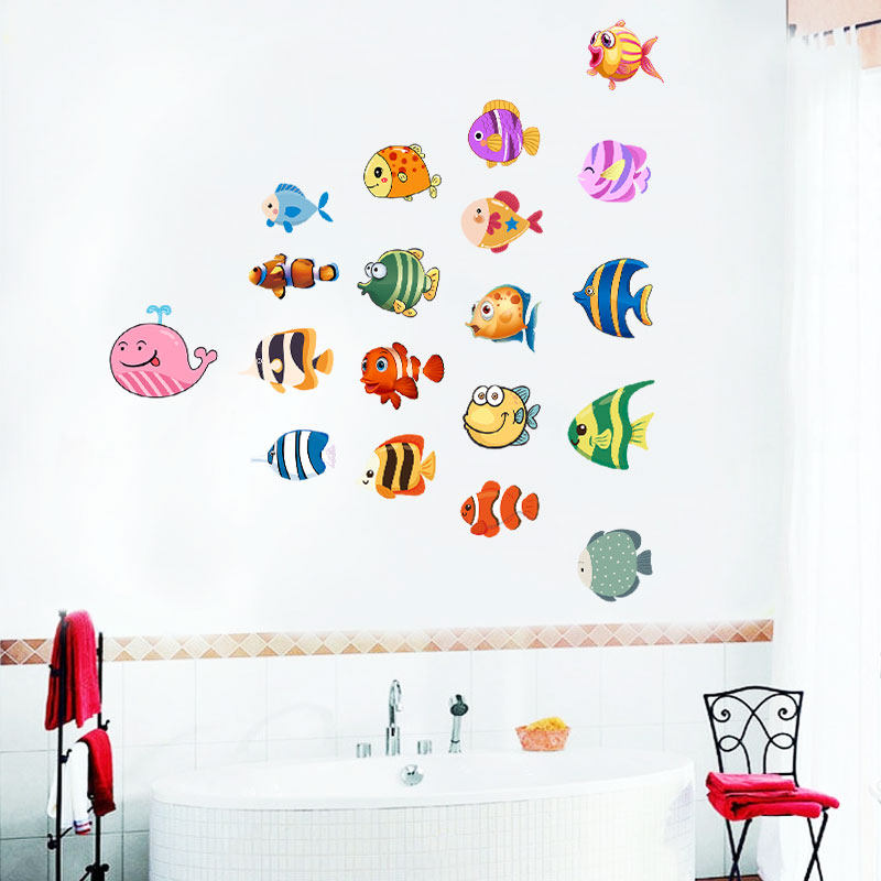 Abstract Personality Cute Little Fish Bathroom Wall Tile Glass Trim Waterproof Self-adhesive painted wall Ugly Sticker