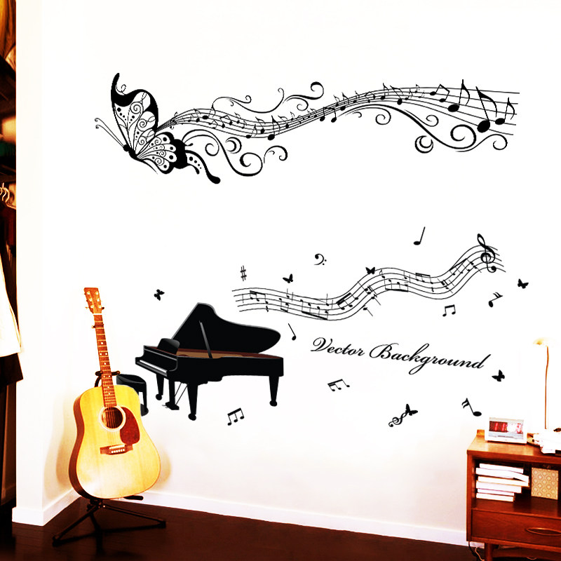 Simple room decorated wall-stamped classrooms with creative personality wall sticker piano notes music poster