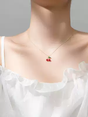 Love Rocky s925 Silver Sweet Cherry Pendant Necklace Mori Simple Full Diamond Design Girl Fashion choker