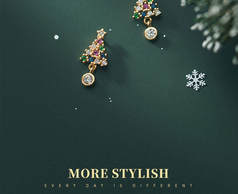 Zircon Inlay Material Ear Studs Classification 1 Pair Quantity Daily Occasion 1 Pair 925 Sterling Silver Zircon Christmas Tree Ear Studs