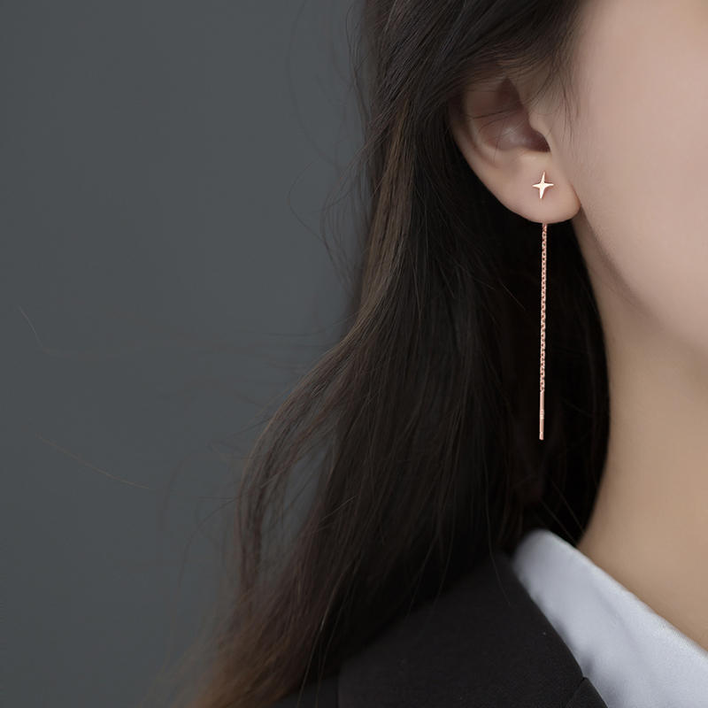 Love Loach s925 Silver Mori Faculty Temperament Lady Glossy Corner Star Ear Necklace Woman small fresher minimalist Personality Ear Accessories