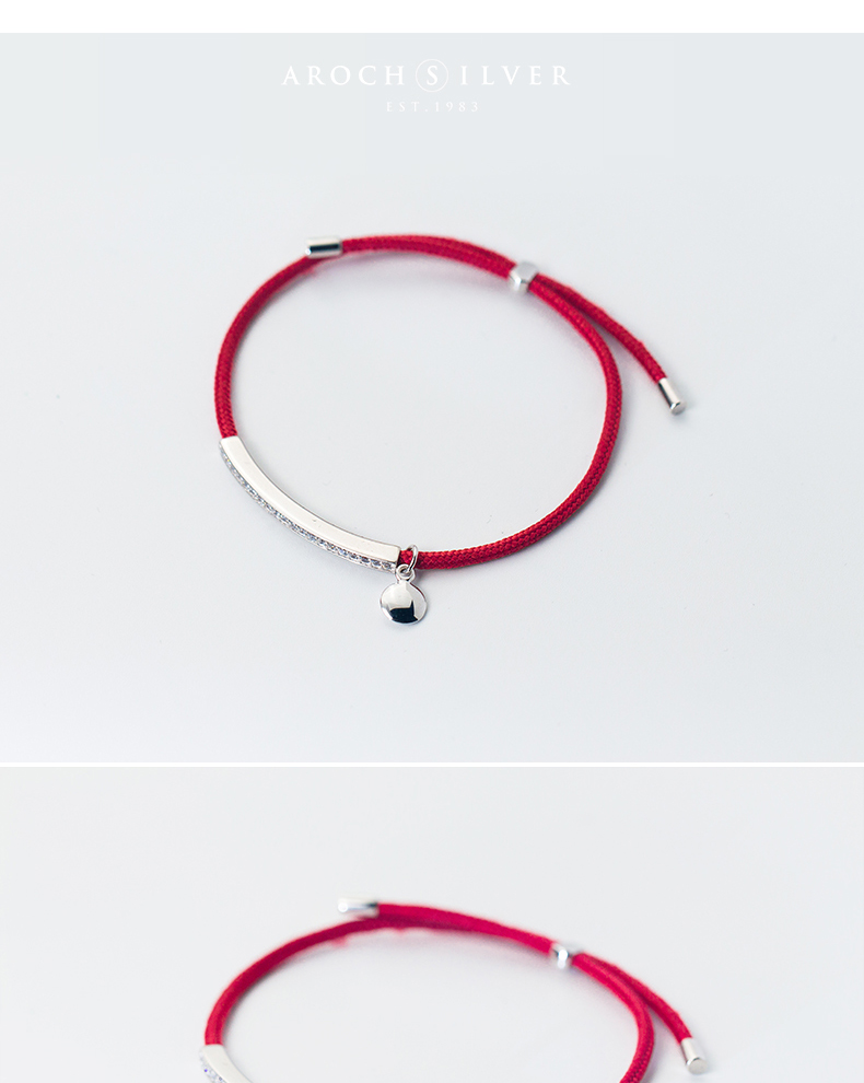 Love Lodge s925 Vòng tay bạc Nữ Hàn Quốc Ngọt ngào Studded Word Hand Chuỗi màu đỏ Điều chỉnh Vòng đeo tay Trang sức cầm tay vòng tay đá