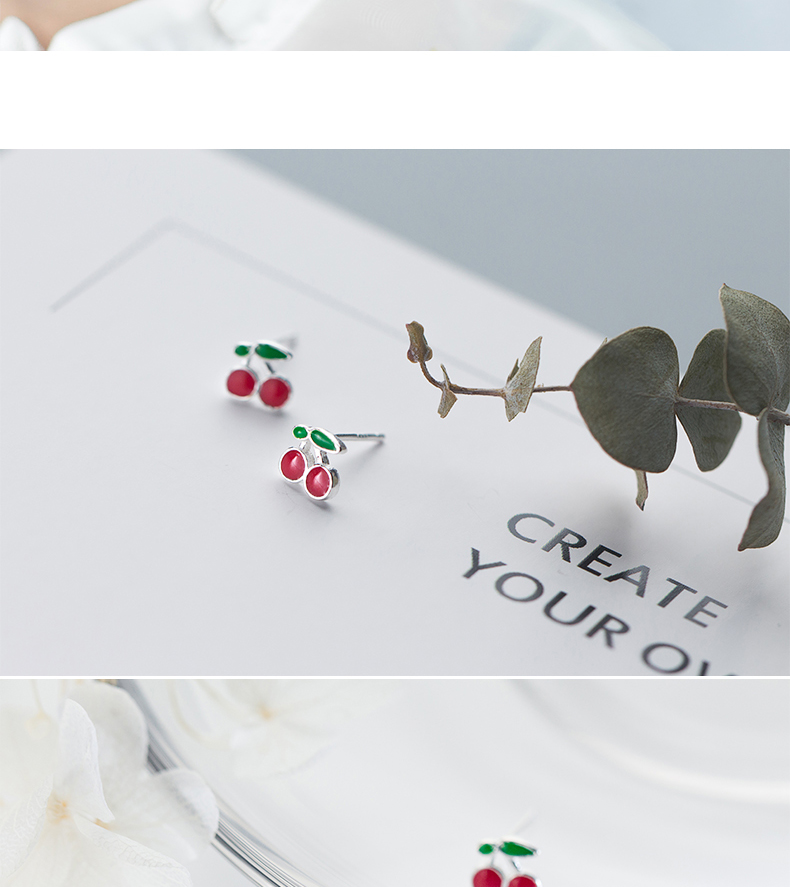 1 Par Plata De Ley 925 Cereza Pendientes display picture 2