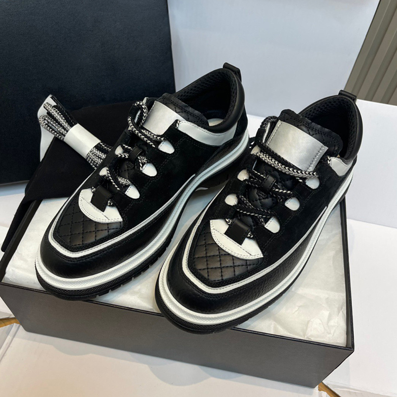 【Din Version】Chanel-Style Panda Color-Blocked Quilted 25C New Chanel-Inspired Thick-Soled Casual Sneakers for Women