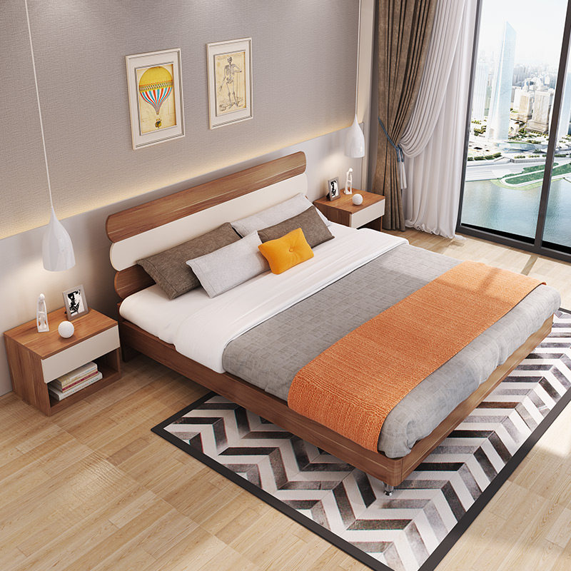 A family home plate bed modern simple 1 8m double bed Japanese furniture master bedroom log high box storage bed clearing