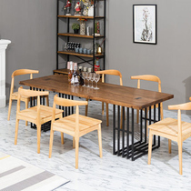 Nordic retro Wrought iron solid wood dining table Modern home coffee shop Hotel lounge long square dining table and chair combination