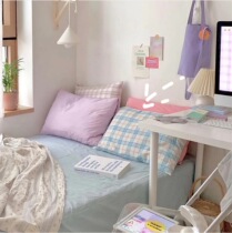 Ins the same powder blue plaid cotton pillowcase 48*74 single pillowcase fairy bedroom single product homemade without core