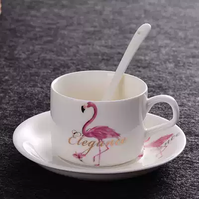 Flamingo European coffee cup set bone china coffee cup 3 piece set creative ceramic black tea cup saucer custom logo
