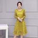 Xuân 2018 tay áo mới phong cách mới khoe thân rắn màu ren to đong đưa Một chiếc váy chữ nữ mỏng manh trong chiếc váy dài
