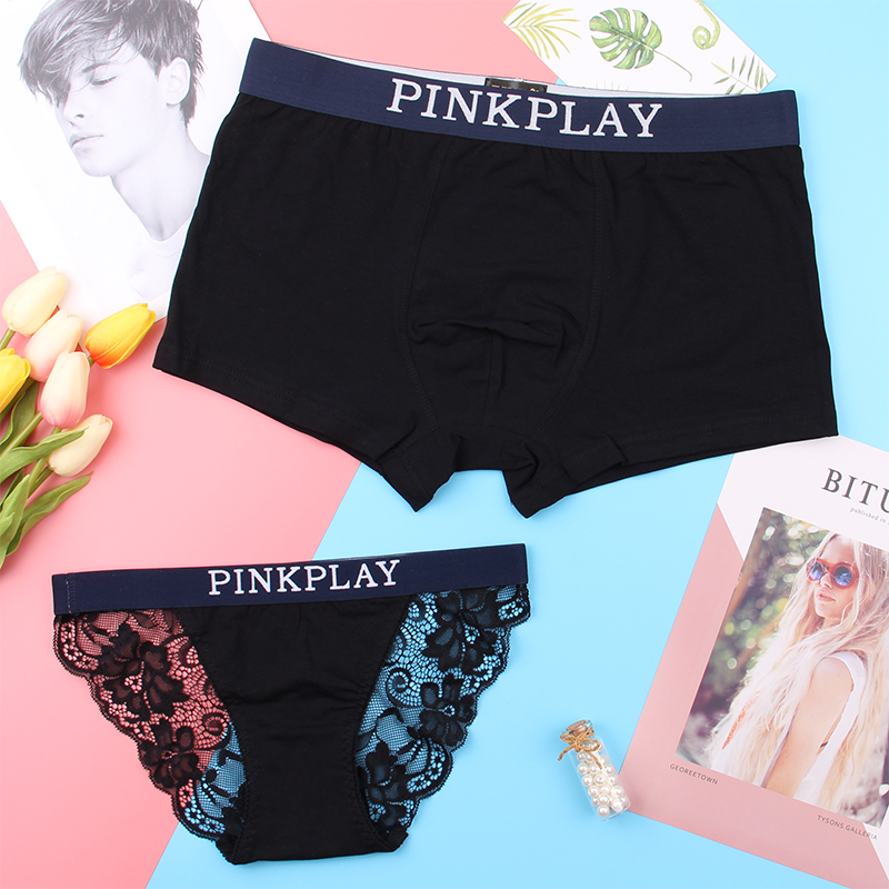 Cặp đôi đồ lót cotton nóng gợi cảm cá tính ren phụ nữ eo thấp trong suốt tóm tắt cotton boyshort nam quần xì