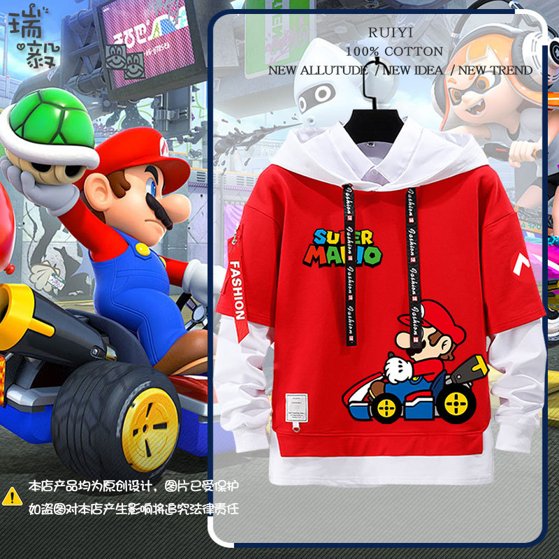 Super Mario Kart Luigi Yoshi Merchandise Fake Two-Piece Hoodie for Men, Women, Children, and Students