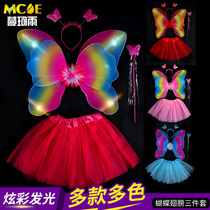 Little girls back Wings butterfly wings childrens props angel wings flower fairy magic wand three-piece set