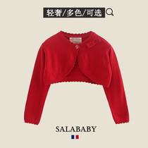 Girls bow small shawl childrens long sleeve air-conditioned shirt thin spring and autumn childrens crotch knitwear cardigan jacket